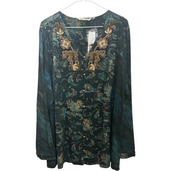 NWT Soft Surroundings Del Bosque Starry Night Tunic Gold Beaded Sequins in 3X - Picture 3 of 4